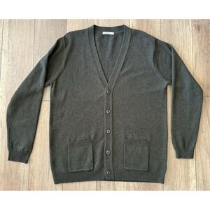 WoolOvers Men's 100% Lambswool Green Cardigan Sweater - Size‎ L - Pockets - EUC